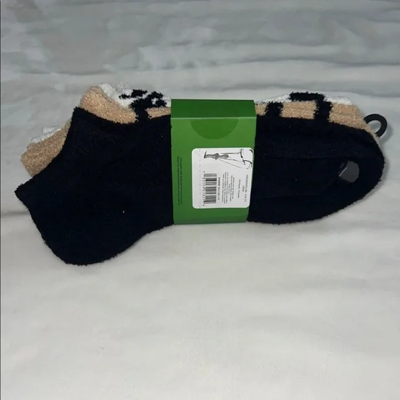 Kate Spade Fuzzy Leopard Low Cut Socks 3-Pair Set | Cream, Black & Tan - Picture 3 of 4